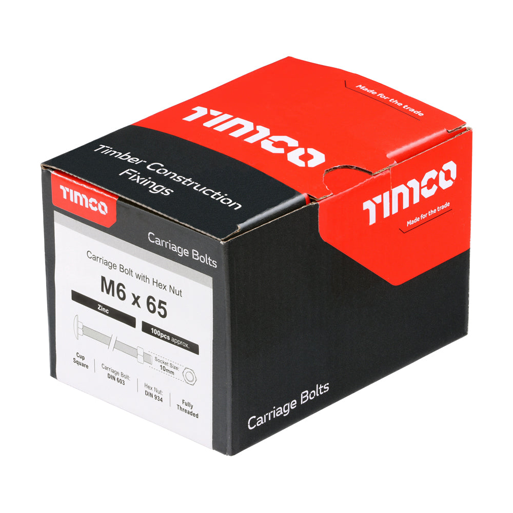 TIMCO Carriage Bolts DIN603 & Hex Full Nuts DIN934 Silver - M6 x 65 - Image