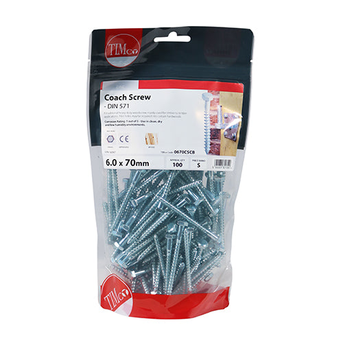 TIMCO Coach Screws Hex Head Silver  - 6.0 x 70 - Image