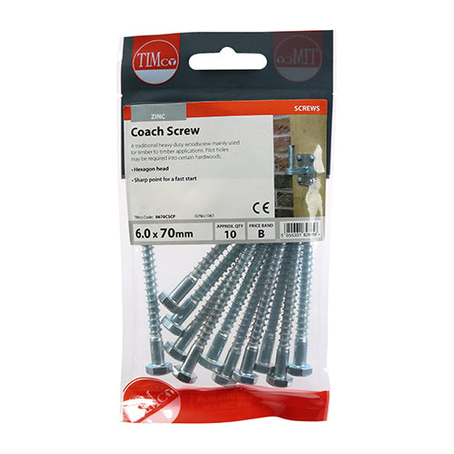 TIMCO Coach Screws Hex Head Silver  - 6.0 x 70 - Image