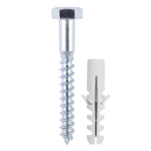 TIMCO Coach Screw & Nylon Plugs Zinc - 6.0 x 80 - Image