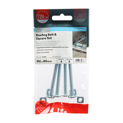 TIMCO Roofing Bolts & Square Nuts Silver - M6 x 80 - Image