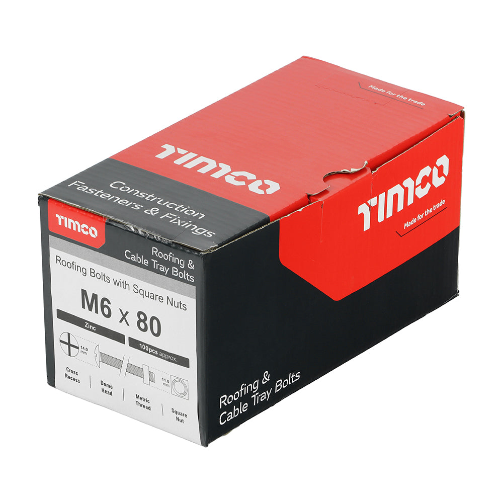 TIMCO Roofing Bolts & Square Nuts Silver - M6 x 80 - Image
