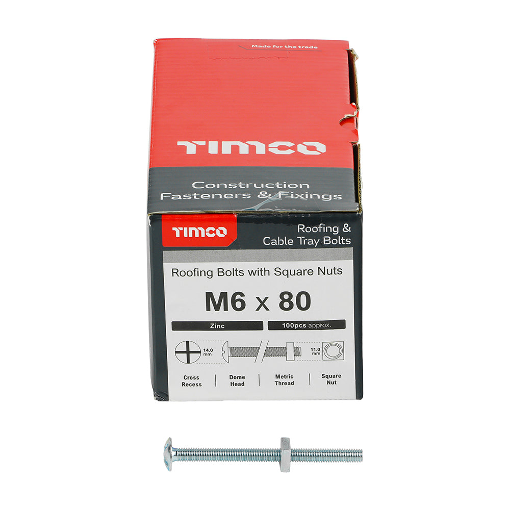 TIMCO Roofing Bolts & Square Nuts Silver - M6 x 80 - Image
