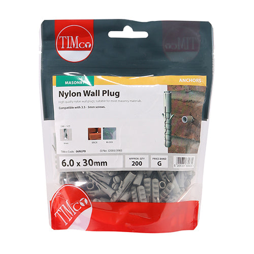 TIMCO Nylon Plugs - 6.0 x 30 - Image