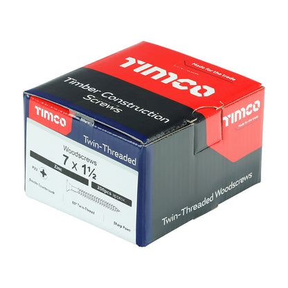 TIMCO Twin-Threaded Countersunk Silver Woodscrews - 7 x 1 1/2 - Image