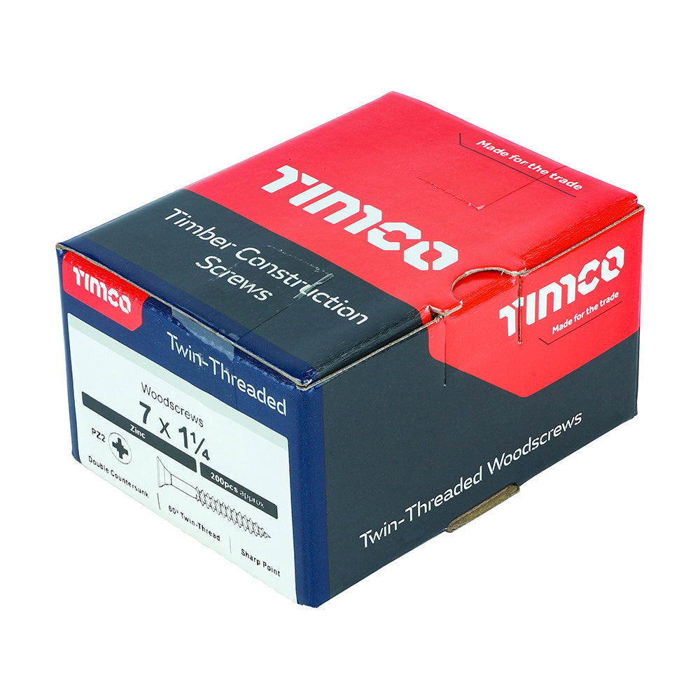 TIMCO Twin-Threaded Countersunk Silver Woodscrews - 7 x 1 1/4 - Image