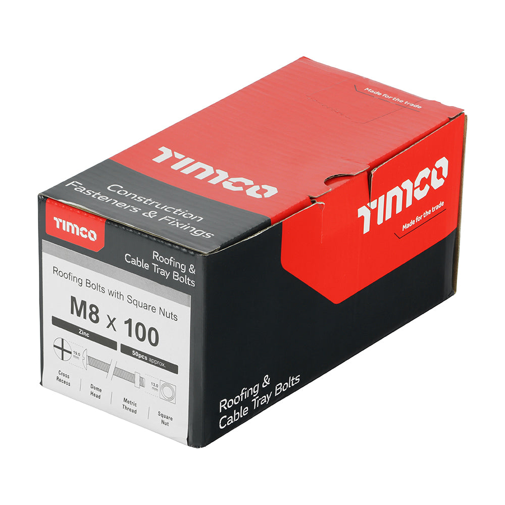 TIMCO Roofing Bolts & Square Nuts Silver - M8 x 100 - Image