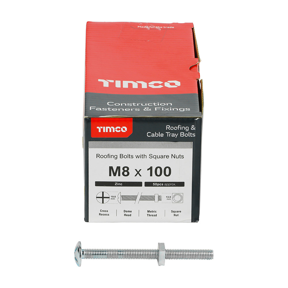 TIMCO Roofing Bolts & Square Nuts Silver - M8 x 100 - Image
