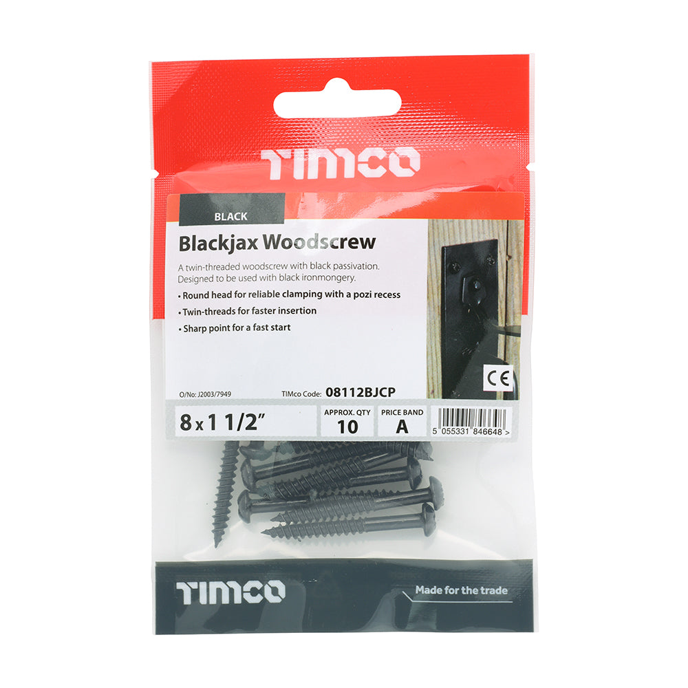 TIMCO Twin-Threaded Round Head Black Woodscrews - 8 x 11/2 - Image