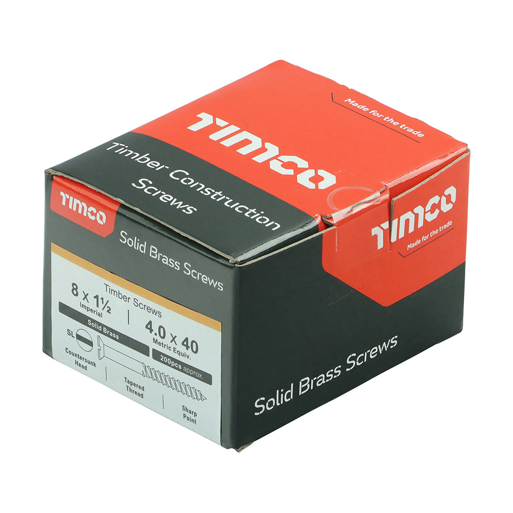 TIMCO Solid Brass Countersunk Woodscrews - 8 x 1 1/2 - Image