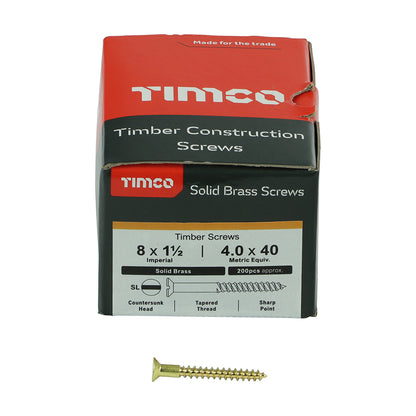 TIMCO Solid Brass Countersunk Woodscrews - 8 x 1 1/2 - Image