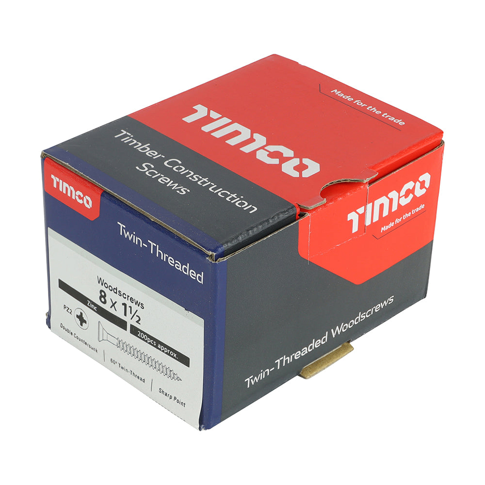 TIMCO Twin-Threaded Countersunk Silver Woodscrews - 8 x 1 1/2 - Image