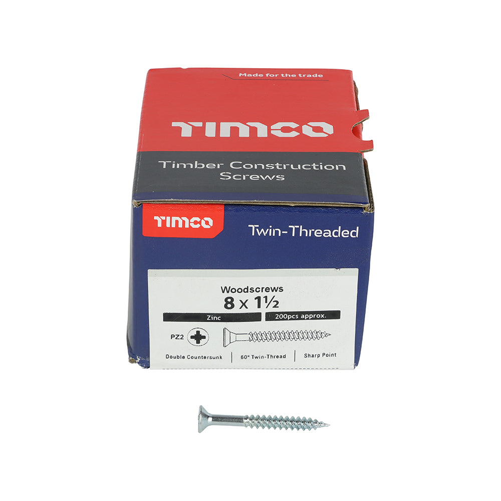 TIMCO Twin-Threaded Countersunk Silver Woodscrews - 8 x 1 1/2 - Image