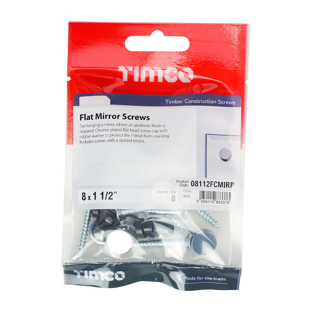 TIMCO Mirror Screws Flat Head Chrome - 8 x 1 1/2 - Image
