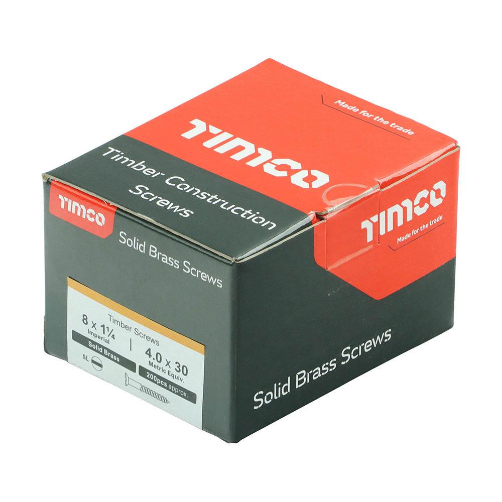 TIMCO Solid Brass Countersunk Woodscrews - 8 x 1 1/4 - Image