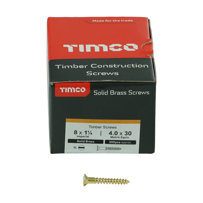 TIMCO Solid Brass Countersunk Woodscrews - 8 x 1 1/4 - Image