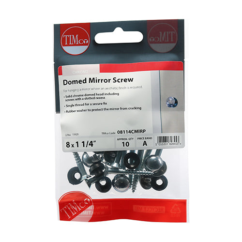 TIMCO Mirror Screws Dome Head Chrome - 8 x 1 1/4 - Image