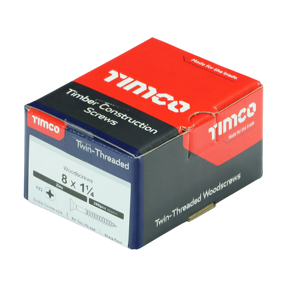 TIMCO Twin-Threaded Countersunk Silver Woodscrews - 8 x 1 1/4 - Image