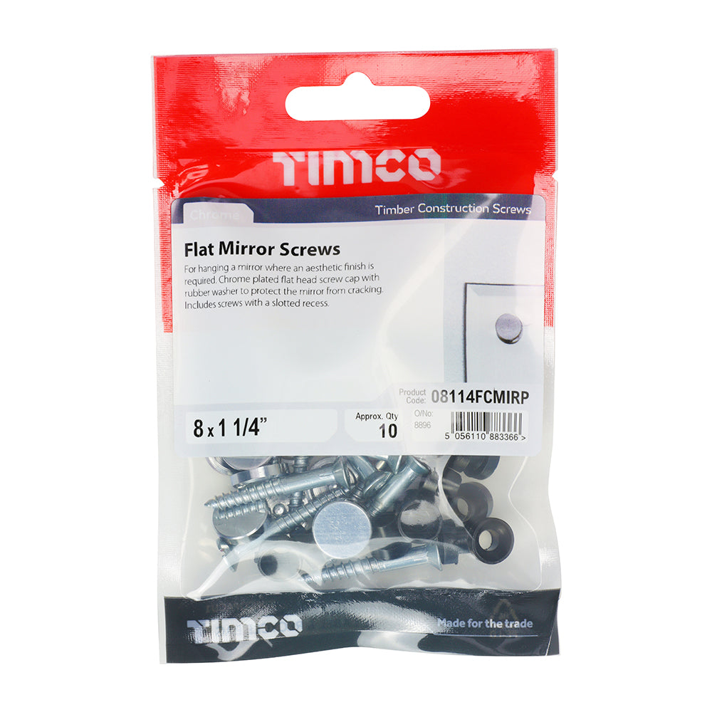 TIMCO Mirror Screws Flat Head Chrome - 8 x 1 1/4 - Image
