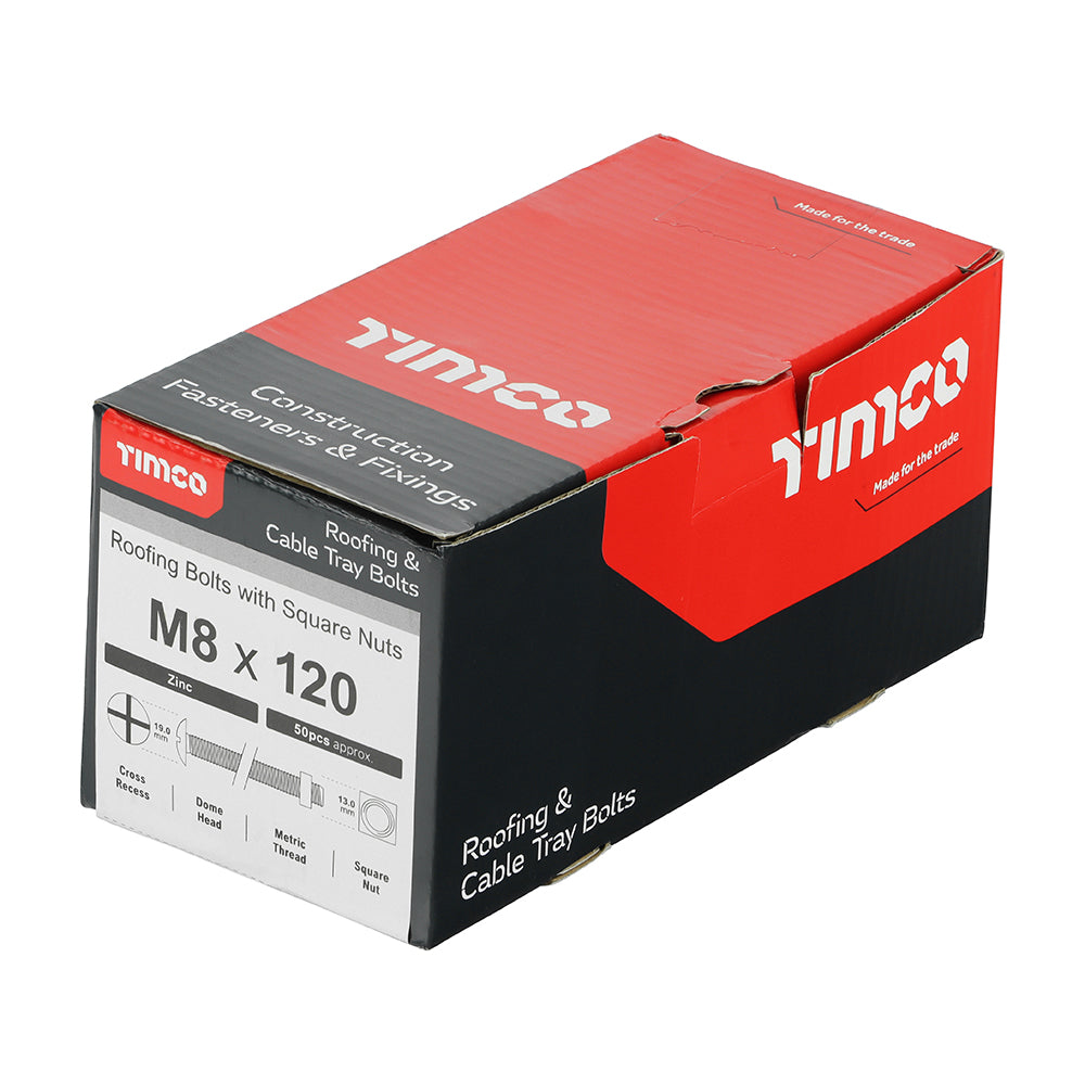 TIMCO Roofing Bolts & Square Nuts Silver - M8 x 120 - Image