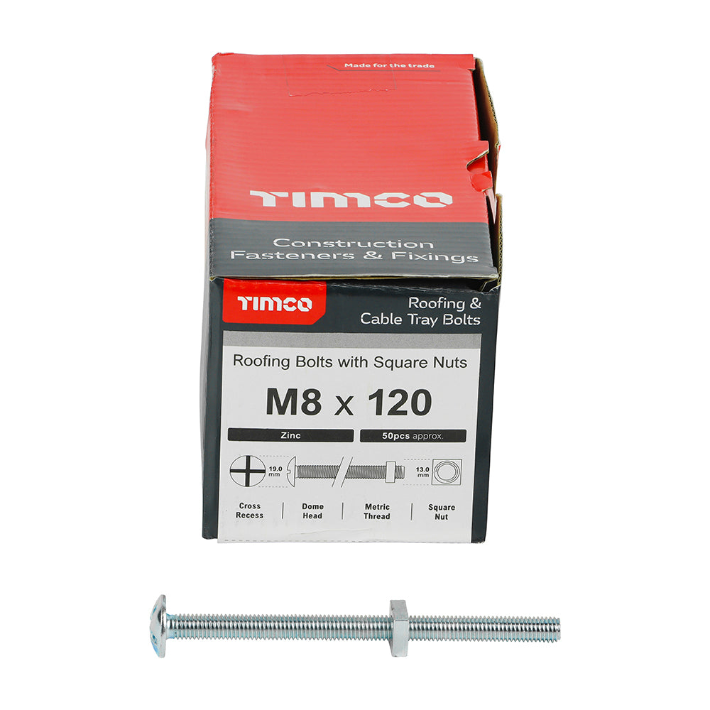 TIMCO Roofing Bolts & Square Nuts Silver - M8 x 120 - Image