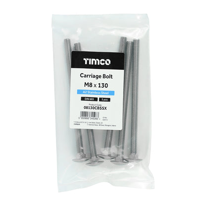 TIMCO Carriage Bolts DIN603 A2 Stainless Steel - M8 x 130 - Image