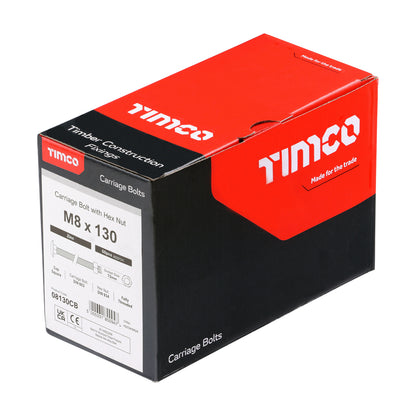 TIMCO Carriage Bolts DIN603 & Hex Full Nuts DIN934 Silver - M8 x 130 - Image