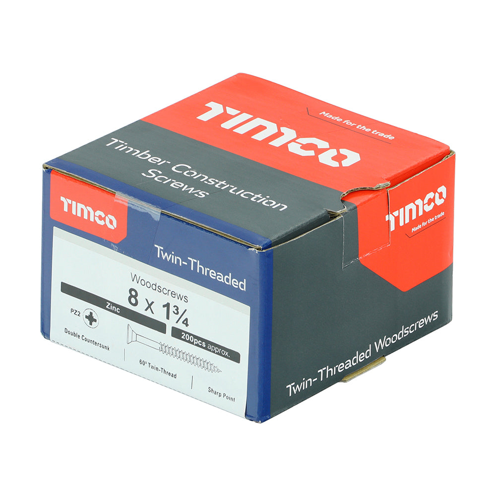 TIMCO Twin-Threaded Countersunk Silver Woodscrews - 8 x 1 3/4 - Image
