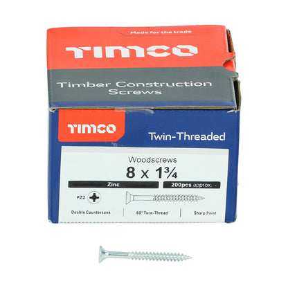TIMCO Twin-Threaded Countersunk Silver Woodscrews - 8 x 1 3/4 - Image