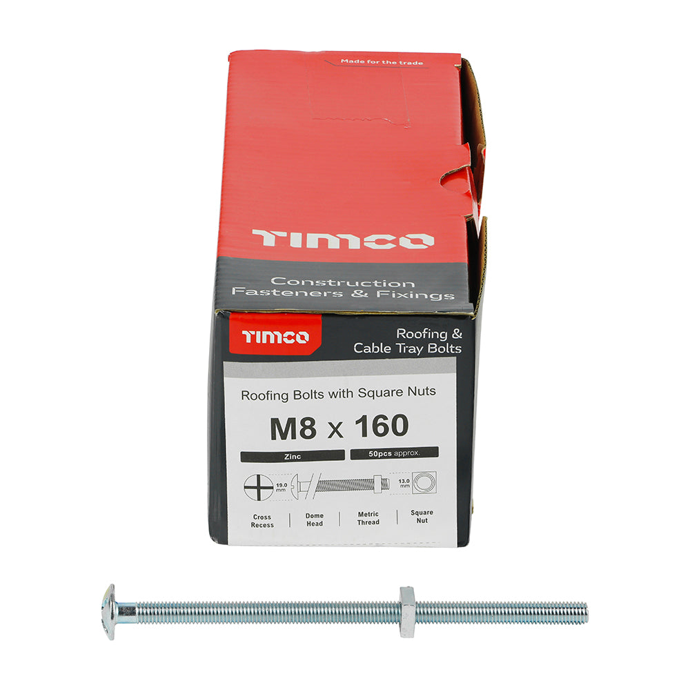 TIMCO Roofing Bolts & Square Nuts Silver - M8 x 160 - Image