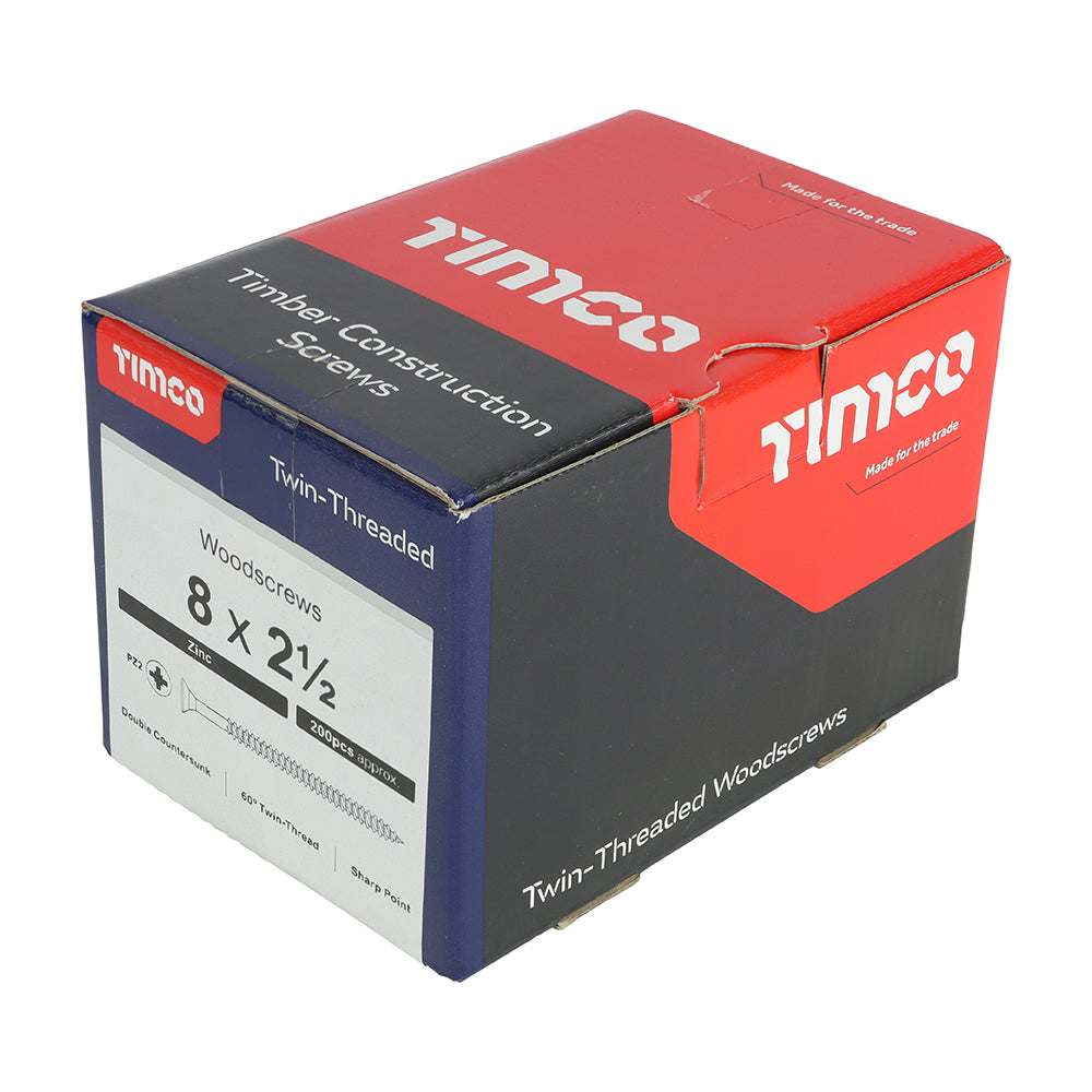 TIMCO Twin-Threaded Countersunk Silver Woodscrews - 8 x 2 1/2 - Image