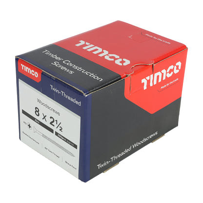 TIMCO Twin-Threaded Countersunk Silver Woodscrews - 8 x 2 1/2 - Image