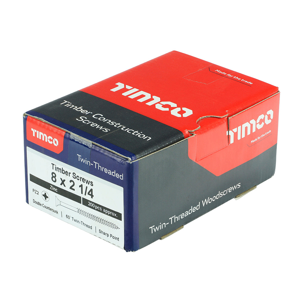 TIMCO Twin-Threaded Countersunk Silver Woodscrews - 8 x 2 1/4 - Image