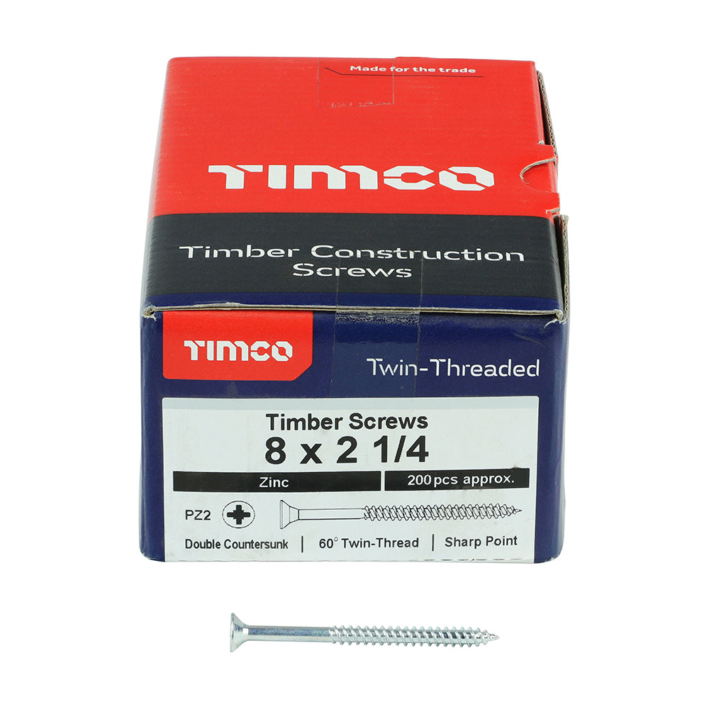 TIMCO Twin-Threaded Countersunk Silver Woodscrews - 8 x 2 1/4 - Image