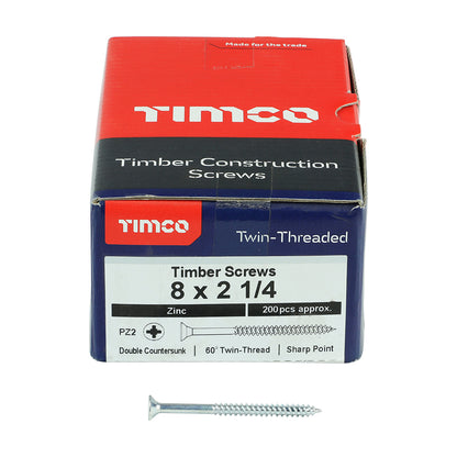 TIMCO Twin-Threaded Countersunk Silver Woodscrews - 8 x 2 1/4 - Image