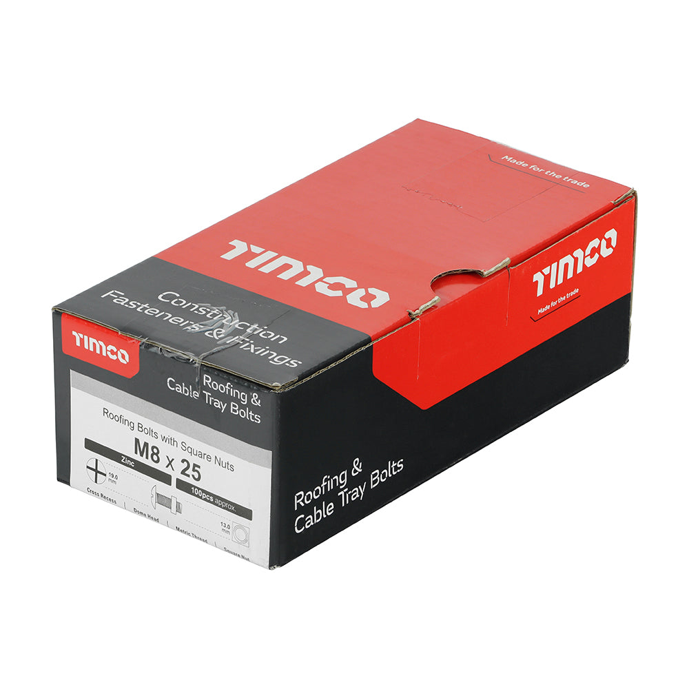 TIMCO Roofing Bolts & Square Nuts Silver - M8 x 25 - Image
