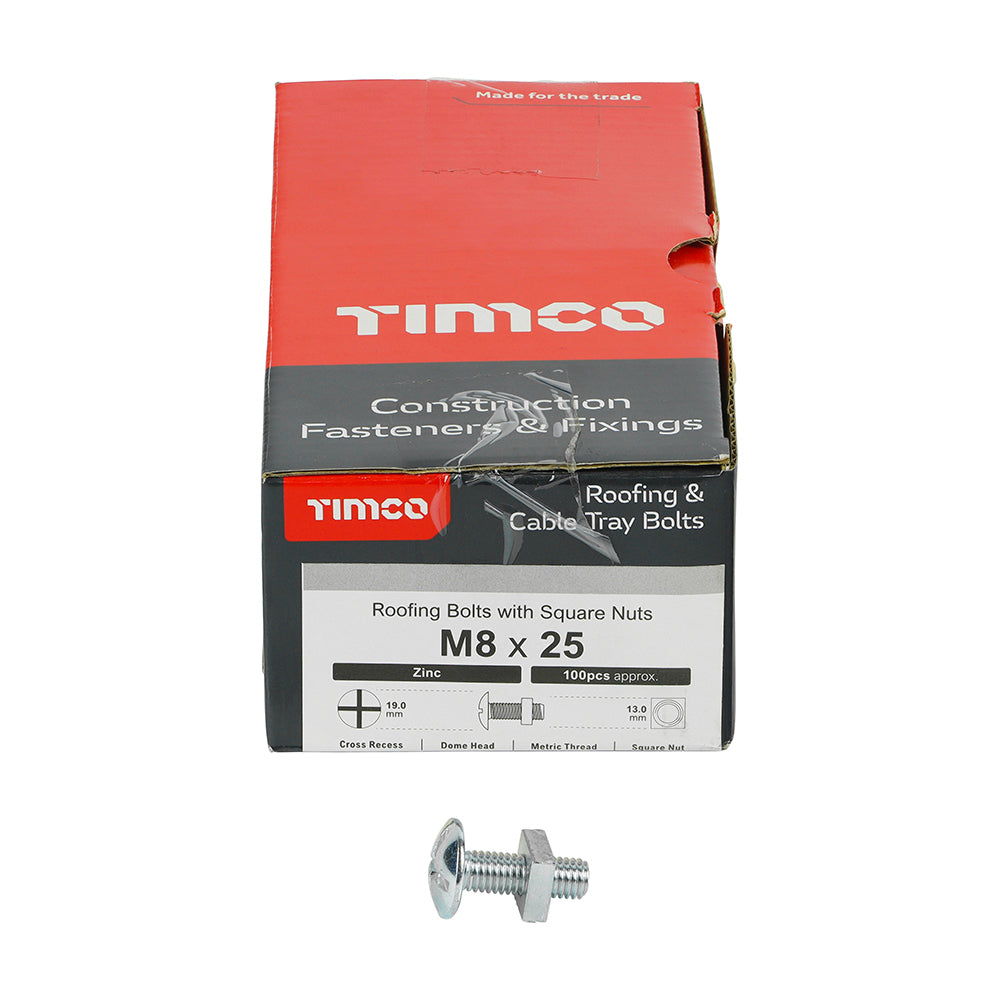 TIMCO Roofing Bolts & Square Nuts Silver - M8 x 25 - Image
