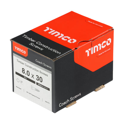TIMCO Coach Screws Hex Head Silver  - 8.0 x 30 - Image