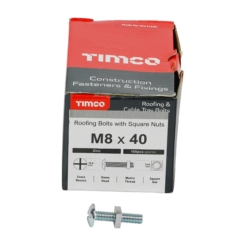 TIMCO Roofing Bolts & Square Nuts Silver - M8 x 40 - Image
