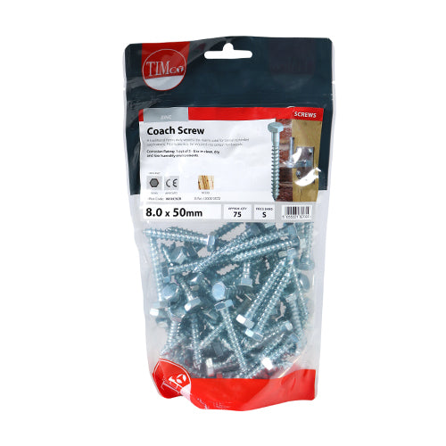 TIMCO Coach Screws Hex Head Silver  - 8.0 x 50 - Image