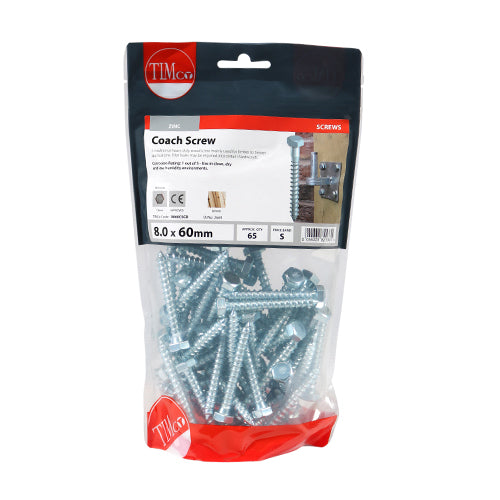 TIMCO Coach Screws Hex Head Silver  - 8.0 x 60 - Image