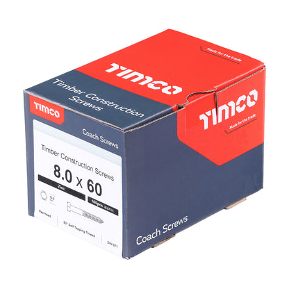 TIMCO Coach Screws Hex Head Silver  - 8.0 x 60 - Image