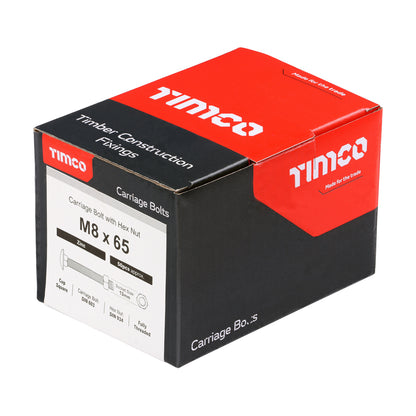 TIMCO Carriage Bolts DIN603 & Hex Full Nuts DIN934 Silver - M8 x 65 - Image