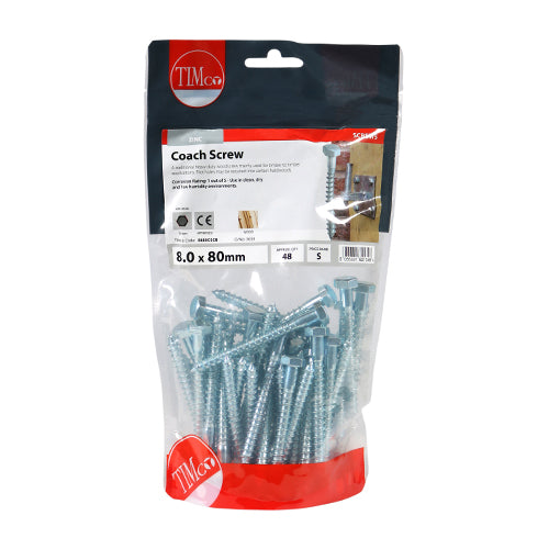 TIMCO Coach Screws Hex Head Silver  - 8.0 x 80 - Image