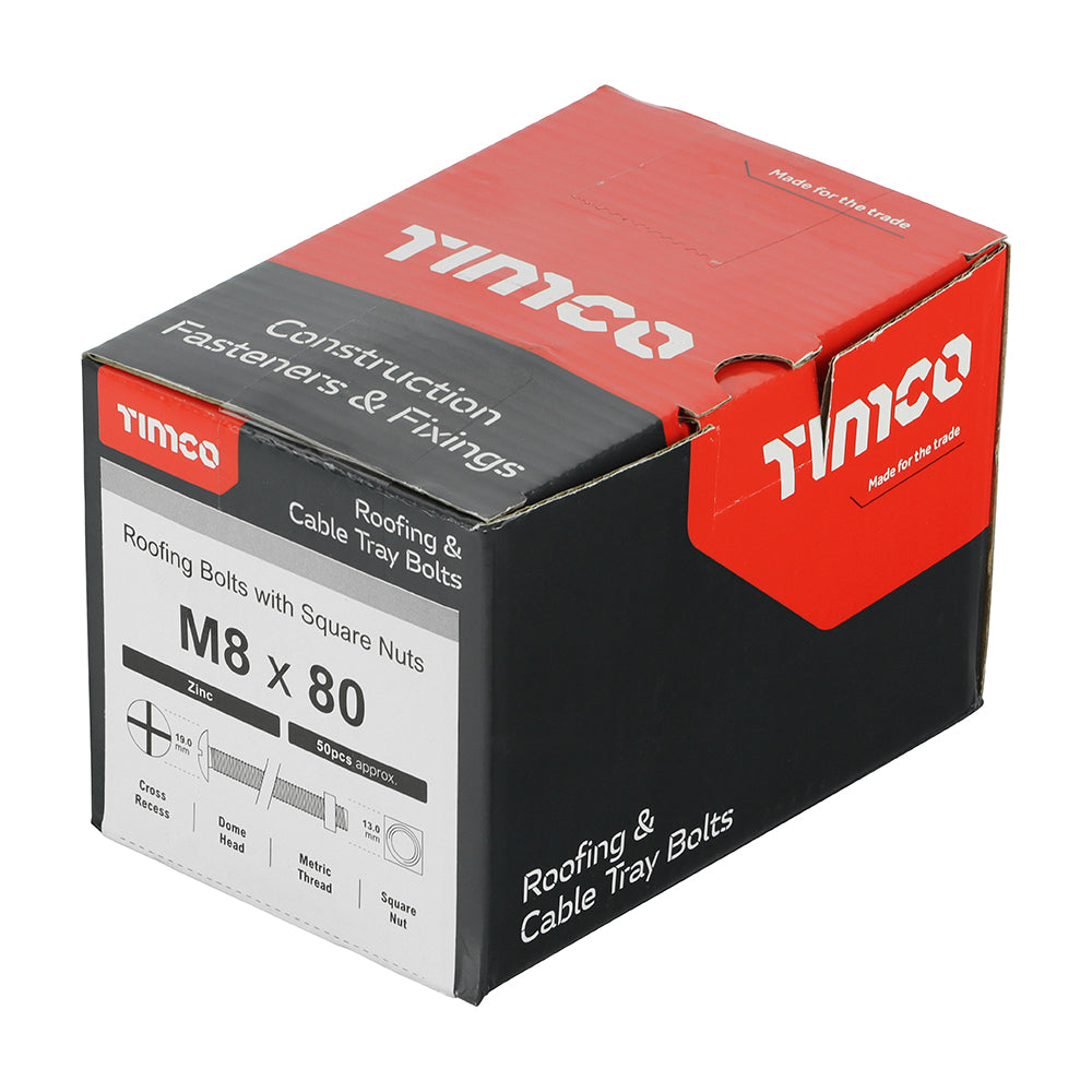 TIMCO Roofing Bolts & Square Nuts Silver - M8 x 80 - Image