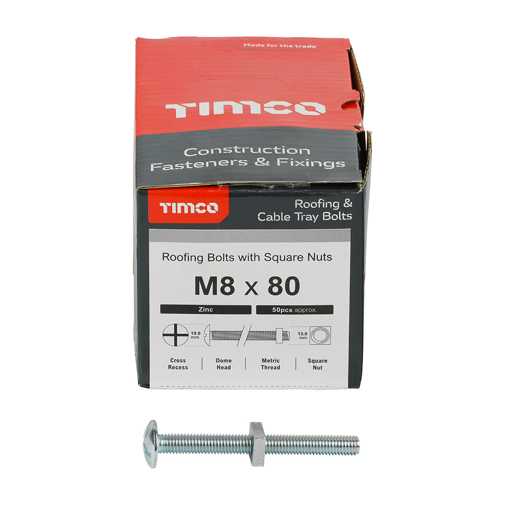 TIMCO Roofing Bolts & Square Nuts Silver - M8 x 80 - Image