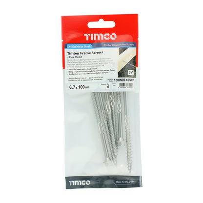 TIMCO Timber Screws Hex Flange Head A4 Stainless Steel - 6.7 x 100 - Image
