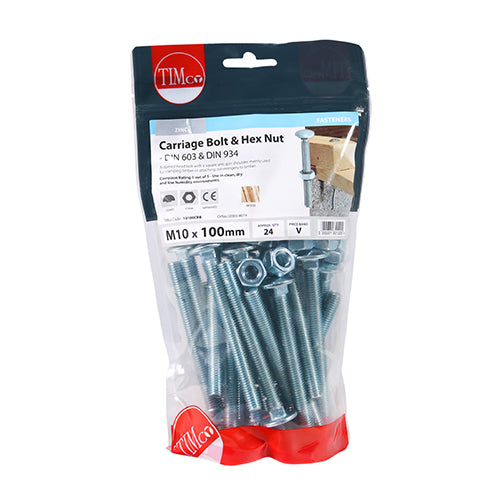 TIMCO Carriage Bolts DIN603 & Hex Full Nut DIN934 Silver - M10 x 100 - Image