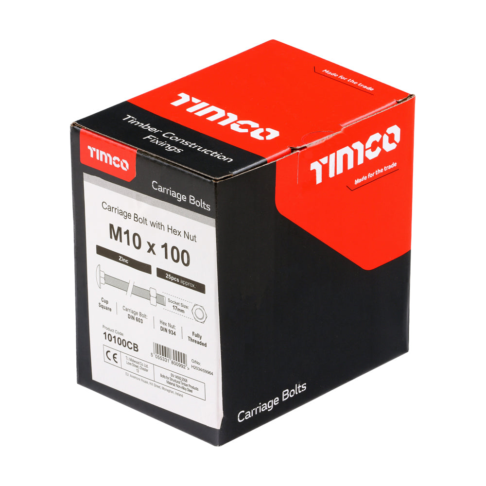 TIMCO Carriage Bolts DIN603 & Hex Full Nuts DIN934 Silver - M10 x 100 - Image