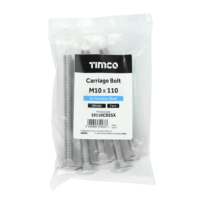 TIMCO Carriage Bolts DIN603 A2 Stainless Steel - M10 x 110 - Image